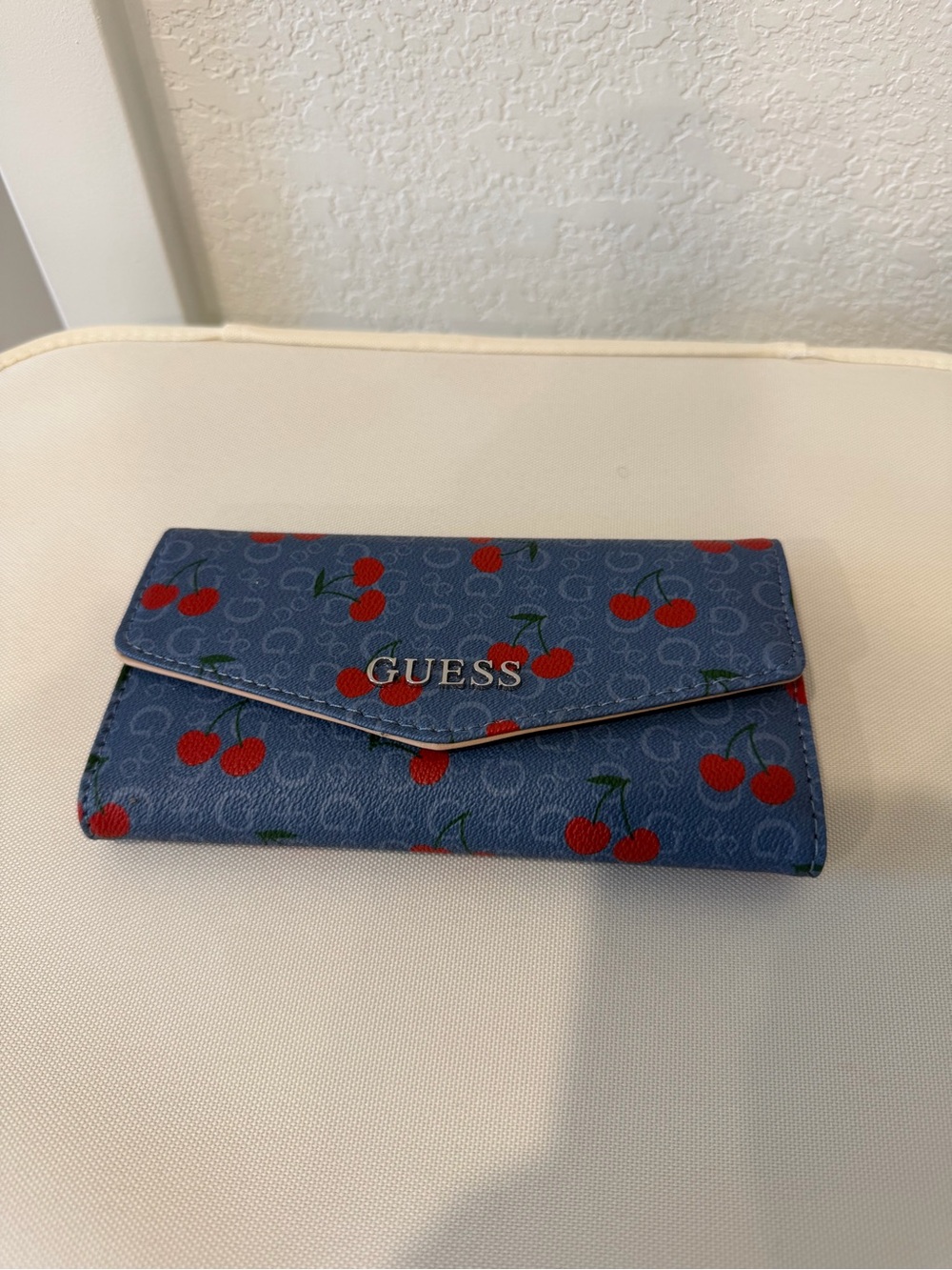 Guess Blue Cherry-Print Envelope Clutch
